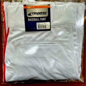 CHAMPRO Baseball Pant White w/Scarlet Full Length Size Adult Small NWT